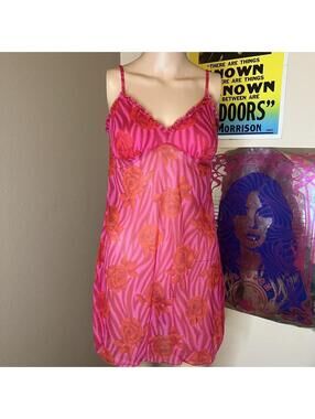 Cosabella Italy Hot Pink Rose Zebra Print Sheer Satin Slip Dress
